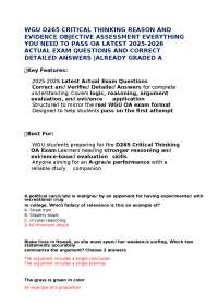 WGU D265 Critical Thinking OA Exam Questions and Answers Study Guide