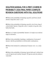 SOLUTION MANUAL FOR A FIRST COURSE IN PROBABILITY 2026 FINAL PAPER COMPLETE REVISION QUEST