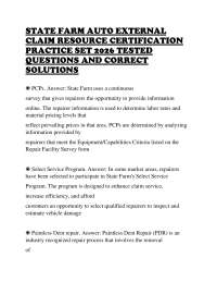 STATE FARM AUTO EXTERNAL CLAIM RESOURCE CERTIFICATION PRACTICE SET 2026 TESTED QUESTIONS A