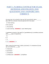 PART-1, FLORIDA CONTRACTOR EXAM, (BUISNESS AND FINANCE) 2026 QUESTIONS AND ANSWERS 100% CO