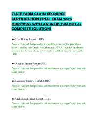 STATE FARM CLAIM RESOURCE CERTIFICATION FINAL EXAM 2026 QUESTIONS WITH ANSWERS GRADED A+ C
