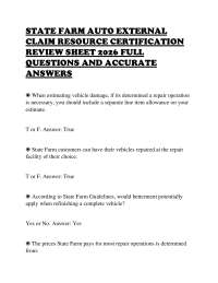 STATE FARM AUTO EXTERNAL CLAIM RESOURCE CERTIFICATION REVIEW SHEET 2026 FULL QUESTIONS AND