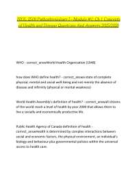 BIOL 2509 Pathophysiology I - Module #1: Ch 1 Concepts of Health and Disease Questions And