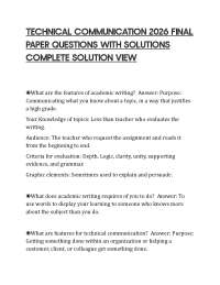 TECHNICAL COMMUNICATION 2026 FINAL PAPER QUESTIONS WITH SOLUTIONS COMPLETE SOLUTION VIEW