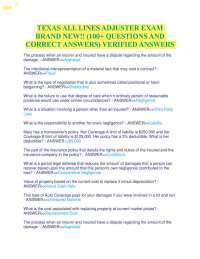 TEXAS ALL LINES ADJUSTER EXAM BRAND NEW!! (100+ QUESTIONS AND CORRECT ANSWERS) VERIFIED