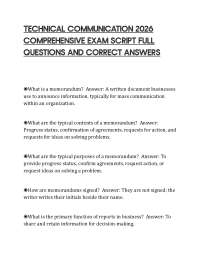 TECHNICAL COMMUNICATION 2026 COMPREHENSIVE EXAM SCRIPT FULL QUESTIONS AND CORRECT ANSWERS