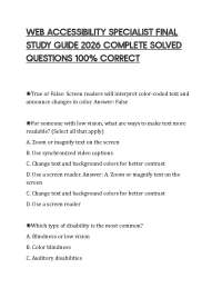 WEB ACCESSIBILITY SPECIALIST FINAL STUDY GUIDE 2026 COMPLETE SOLVED QUESTIONS 100% CORRECT