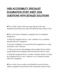 WEB ACCESSIBILITY SPECIALIST EXAMINATION STUDY SHEET 2026 QUESTIONS WITH DETAILED SOLUTION