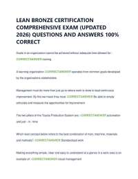 LEAN BRONZE CERTIFICATION COMPREHENSIVE EXAM (UPDATED 2026) QUESTIONS AND ANSWERS 100%