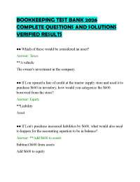 BOOKKEEPING TEST BANK 2026 COMPLETE QUESTIONS AND SOLUTIONS VERIFIED RESULTS