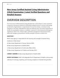 New Jersey Certified Assisted Living Administrato (CALA) Examination | Latest Detailed Q&A