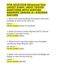 VITA 2025/2026 Advanced Test LATEST EXAM | MOST TESTED QUESTIONS WITH VERIFIED ANSWERS GRA