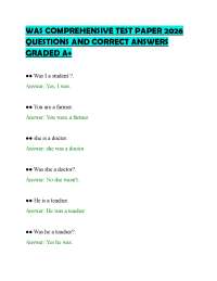 WAS COMPREHENSIVE TEST PAPER 2026 QUESTIONS AND CORRECT ANSWERS GRADED A+