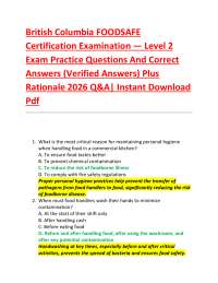 British Columbia FOODSAFE Certification Examination — Level 2 Exam Practice Questions An