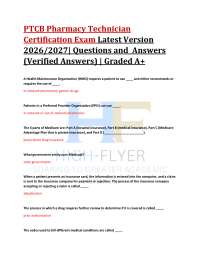 PTCB Pharmacy Technician Certification Exam Latest Version 2026/2027| Questions and Ans