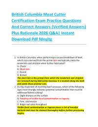British Columbia Meat Cutter Certification Exam Practice Questions And Correct Answers (