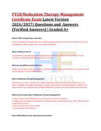 PTCB Medication Therapy Management Certificate Exam Latest Version 2026/2027| Questions