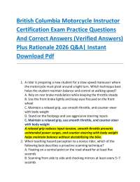 British Columbia Motorcycle Instructor Certification Exam Practice Questions And Correct