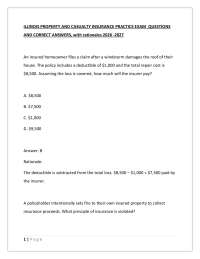 ILLINOIS PROPERTY AND CASUALTY INSURANCE PRACTICE EXAM QUESTIONS 100