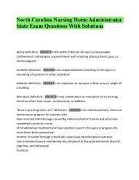 North Carolina Nursing Home Administrator State Exam Questions With Solutions