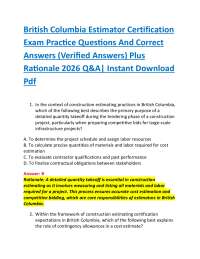 British Columbia Estimator Certification Exam Practice Questions And Correct Answers (Ve
