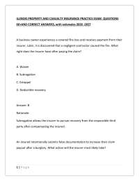 ILLINOIS PROPERTY AND CASUALTY INSURANCE PRACTICE EXAM QUESTIONS 100
