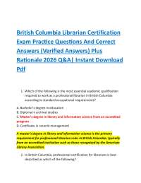 British Columbia Librarian Certification Exam Practice Questions And Correct Answers (Ve