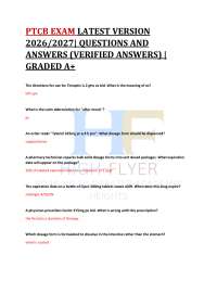 PTCB EXAM LATEST VERSION 2026/2027| QUESTIONS AND ANSWERS (VERIFIED ANSWERS) | GRADED A