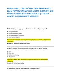 POWER PLANT CONSTRUCTION FINAL EXAM NEWEST EXAM PREPARATION WITH COMPLETE QUESTIONS AND CO