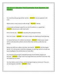 AAA Driver’s Education Final Examination Exam Questions and Answers