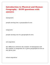 Introduction to Physical and Human Geography - D199 questions with answers
