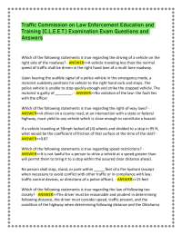 Traffic Commission on Law Enforcement Education and Training (C.L.E.E.T.) Examination Exa
