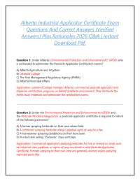 Alberta Industrial Applicator Certificate Exam Questions And Correct Answers