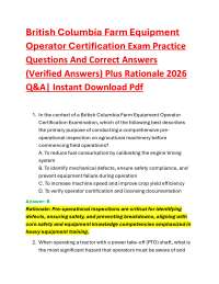British Columbia Farm Equipment Operator Certification Exam Practice Questions And Corre