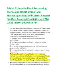 British Columbia Food Processing Technician Certification Exam Practice Questions And Co