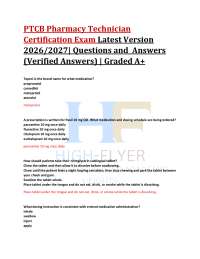 PTCB Pharmacy Technician Certification Exam Latest Version 2026/2027| Questions and Ans