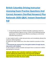 British Columbia Driving Instructor Licensing Exam Practice Questions And Correct Answer