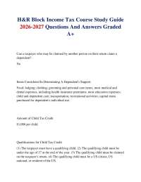 H&R Block Income Tax Course Study Guide 2026-2027 Questions And Answers Graded A+
