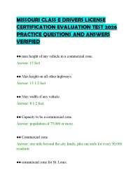 MISSOURI CLASS E DRIVERS LICENSE CERTIFICATION EVALUATION TEST 2026 PRACTICE Q&A