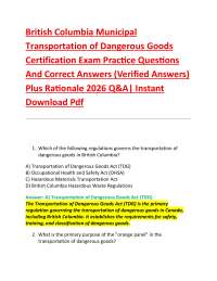 British Columbia Municipal Transportation of Dangerous Goods Certification Exam Practice