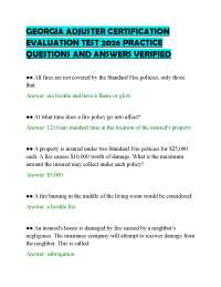 GEORGIA ADJUSTER CERTIFICATION EVALUATION TEST 2026 PRACTICE QUESTIONS AND ANSWERS