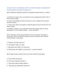 Cancer Exam Questions with Correct Answers 2026/2027 Guaranteed Success Graded A+