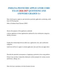 INDIANA PESTICIDE APPLICATOR CORE EXAM 2026-2027 QUESTIONS AND ANSWERS GRADED A+