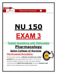 Galen NU 150 Exam 3 – Pharm (2026) Actual Questions & Answers (PDF)