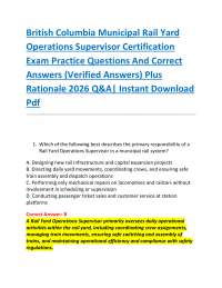 British Columbia Municipal Rail Yard Operations Supervisor Certification Exam Practice Q