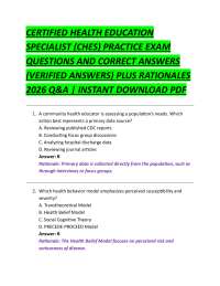 CERTIFIED HEALTH EDUCATION SPECIALIST (CHES) PRACTICE EXAM QUESTIONS AND CORRECT ANSWERS
