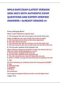 NMLS SAFE EXAM (LATEST VERSION 2026-2027) WITH AUTHENTIC EXAM QUESTIONS AND ANSWERS