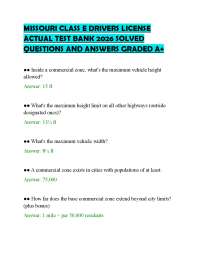 MISSOURI CLASS E DRIVERS LICENSE ACTUAL TEST BANK 2026 SOLVED QUESTIONS AND ANSWERS