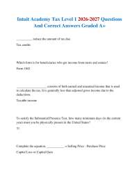 Intuit Academy Tax Level 1 2026-2027 Questions And Correct Answers Graded A+