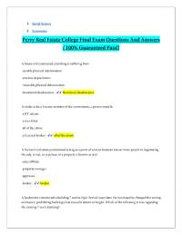 Perry Real Estate College Final Exam Questions And Answers / 100% Guaranteed Pass!!